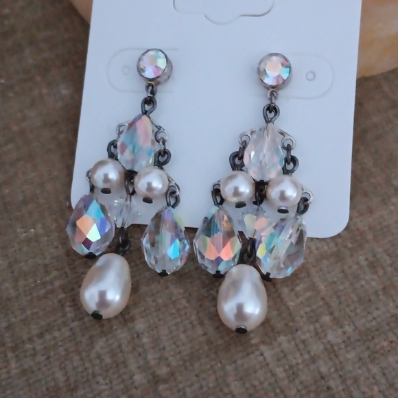 Silver Tone Rhinestone Beaded Dangle Earrings - Picture 7 of 7